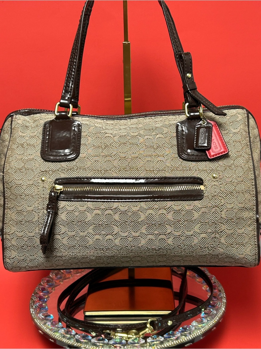 Coach Poppy Oxford Mini “c” Canvas Satchel in Khaki/Brown Approx. 12 x 9.5 x 4